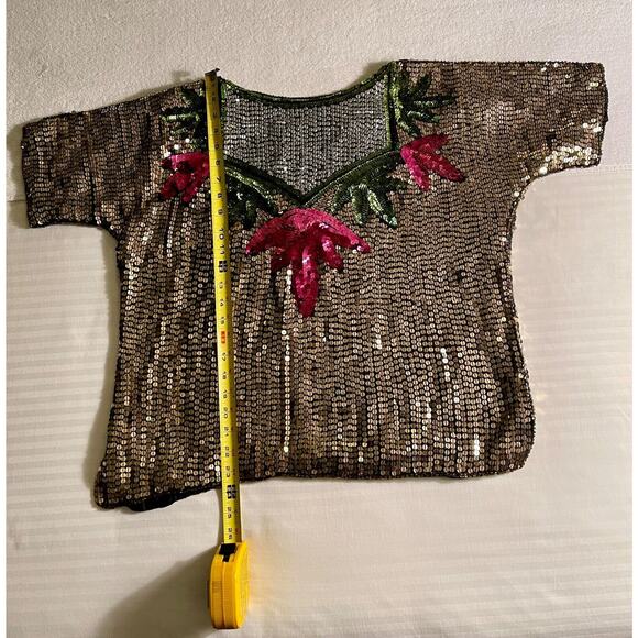 Vintage Anjumun 100% Silk Sequined Top 2X with 100% Rayon Lining A+ - Picture 5 of 7